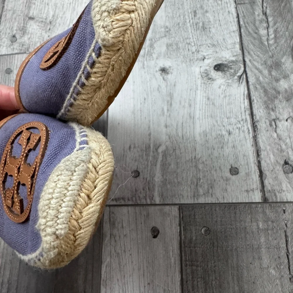 Tory Burch Canvas Spring Lavender Logo Embroidered Jute Woven Espadrille Flats 6